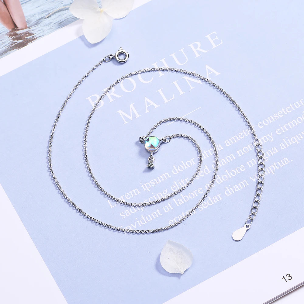 Charm Moonstone Pendant Necklace For Women Girl Fashion 925 Sterling Silver Cz Zircon Necklaces Jewelry Drop Shipping