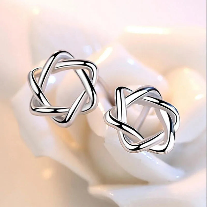 925 silver needle Earrings Hollow Pentagram Star Stud Earrings For Women Simple Girl Sterling-Silver-Jewelry