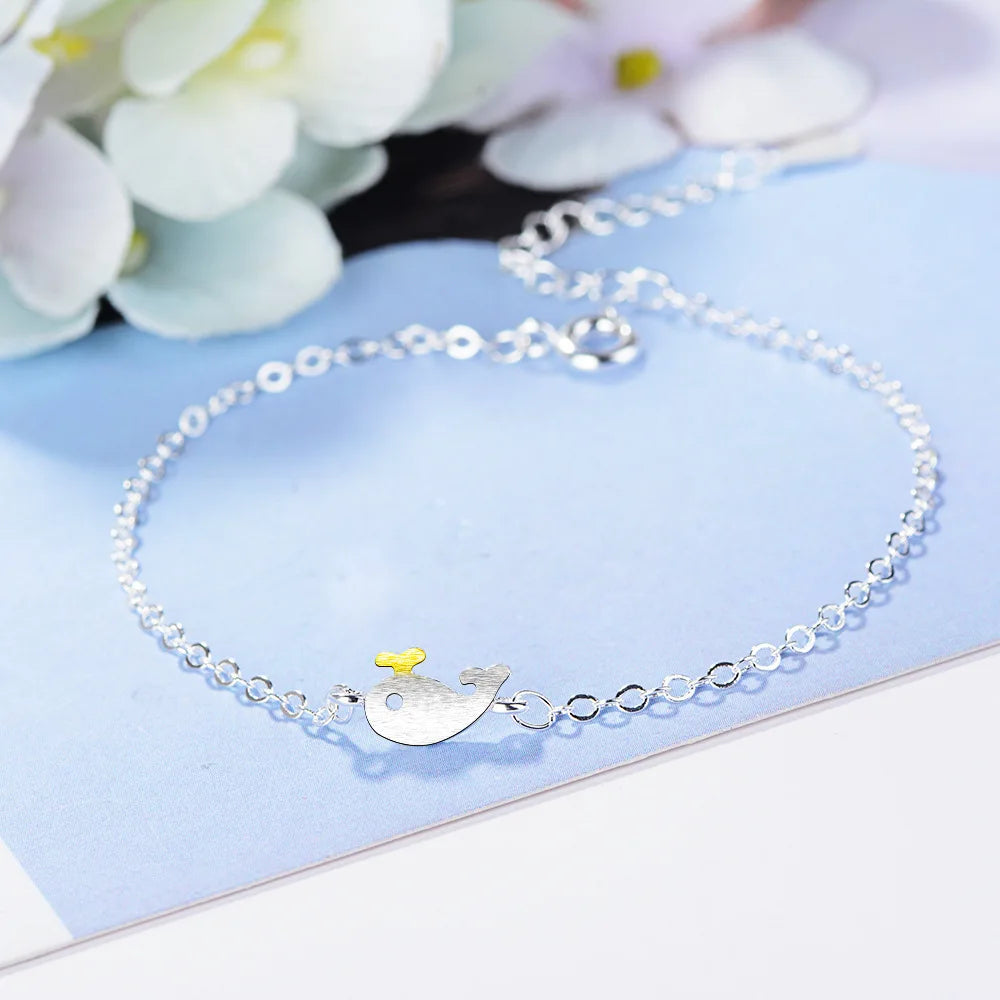 Handmade Personality New Exquisite 925 Sterling Silver Jewelry Female Blue Epoxy Whale Fish Temperament Bracelets SB10