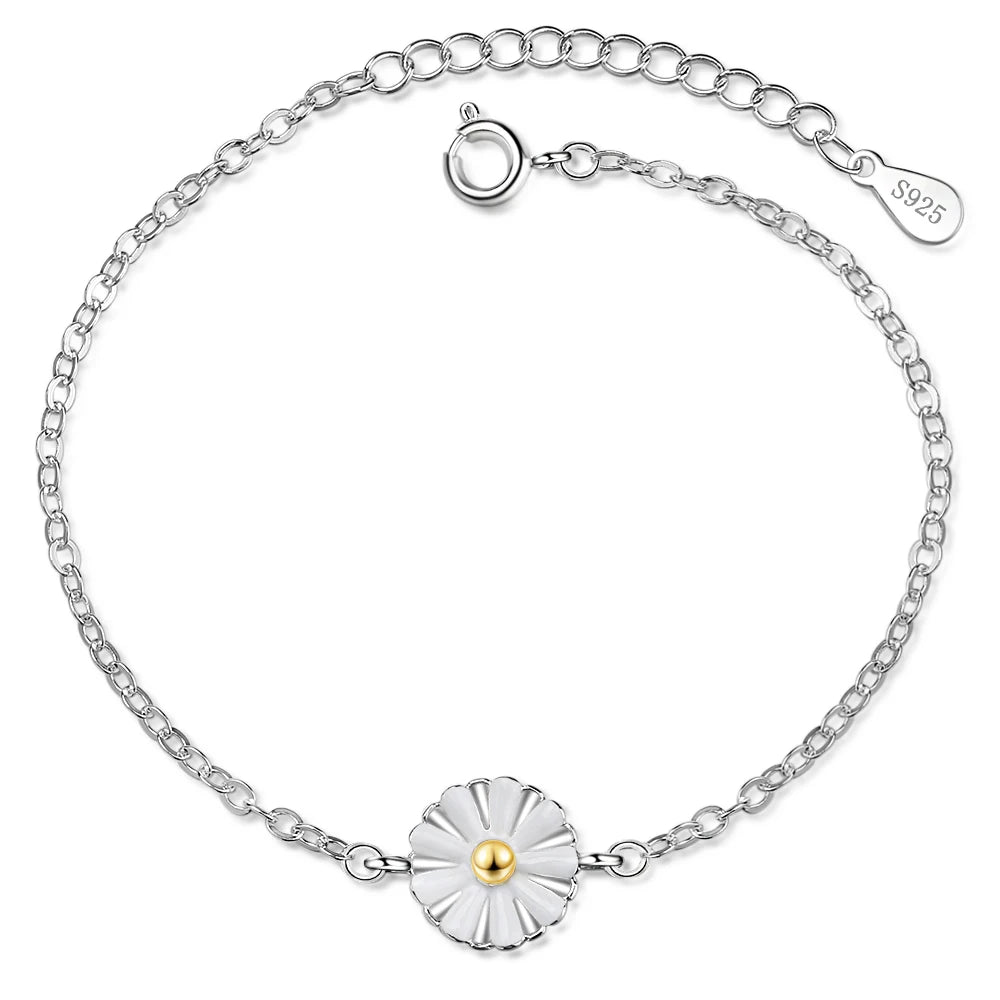 Free Shipping 925 Sterling Silver Bracelet Daisy Flower Bracelet Fine Jewelry Gift For Girl Srebrna bransoletka pulsera de plata