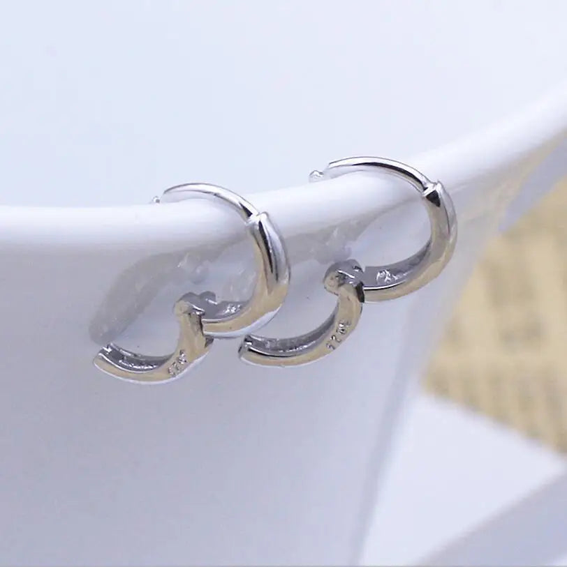 925 Sterling Sliver Loop Circles Wide Small Huggies Hoop Earrings For Women Girls Men Jewelry Anti-Allergic Aros Aretes Ohrringe