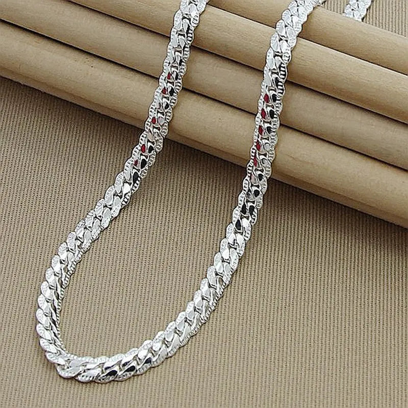 High Quality Brand Fashion 6mm Full Sideways Necklaces Male Female 925 stamp silver color Fine Jewelry Women Men Silver Necklace