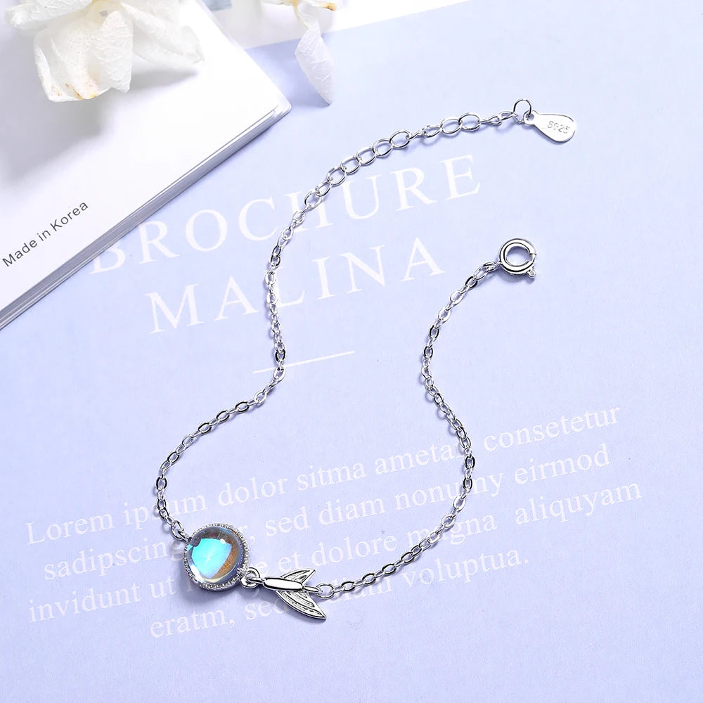 Fashion Brand Real 925 Sterling Silver Mermaid Tail Bracelet For Women Colourful Moonstone Bracelet New Designer Wedding Jewelry