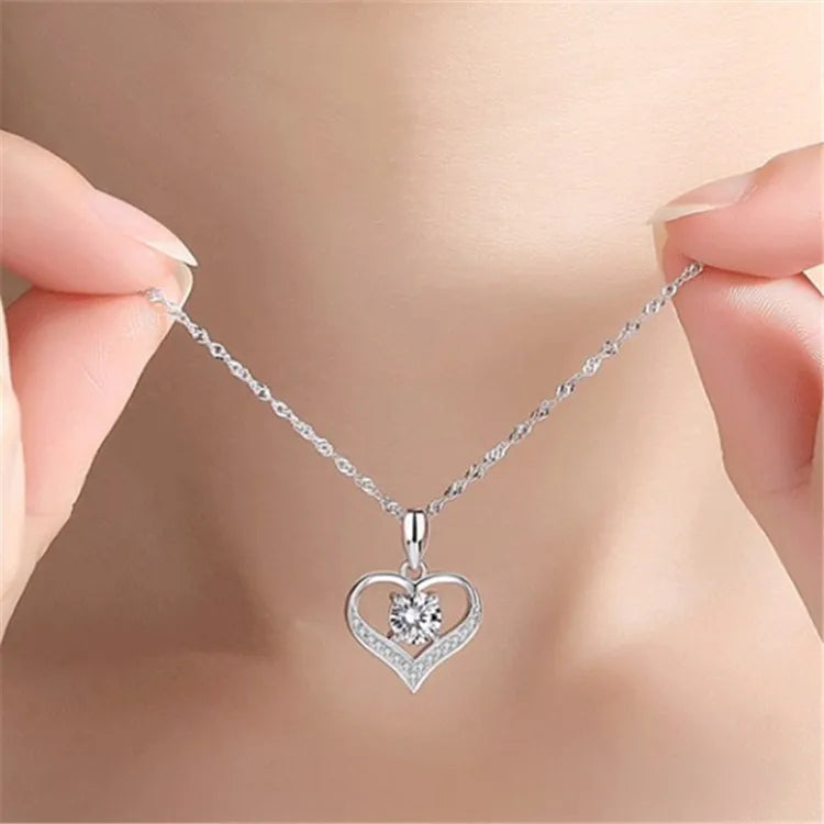 Classic 925 Sterling Silver Necklace Mosaic CZ Zirconia Heart Shape Pendant Necklace For Women Gift Chain choker S-N175