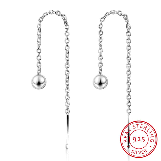 1pair 925 Sterling Silver Line Thread Threader Dangle Earrings Tassel Wire Bars Bead Rolo Chain Earrings Long Length