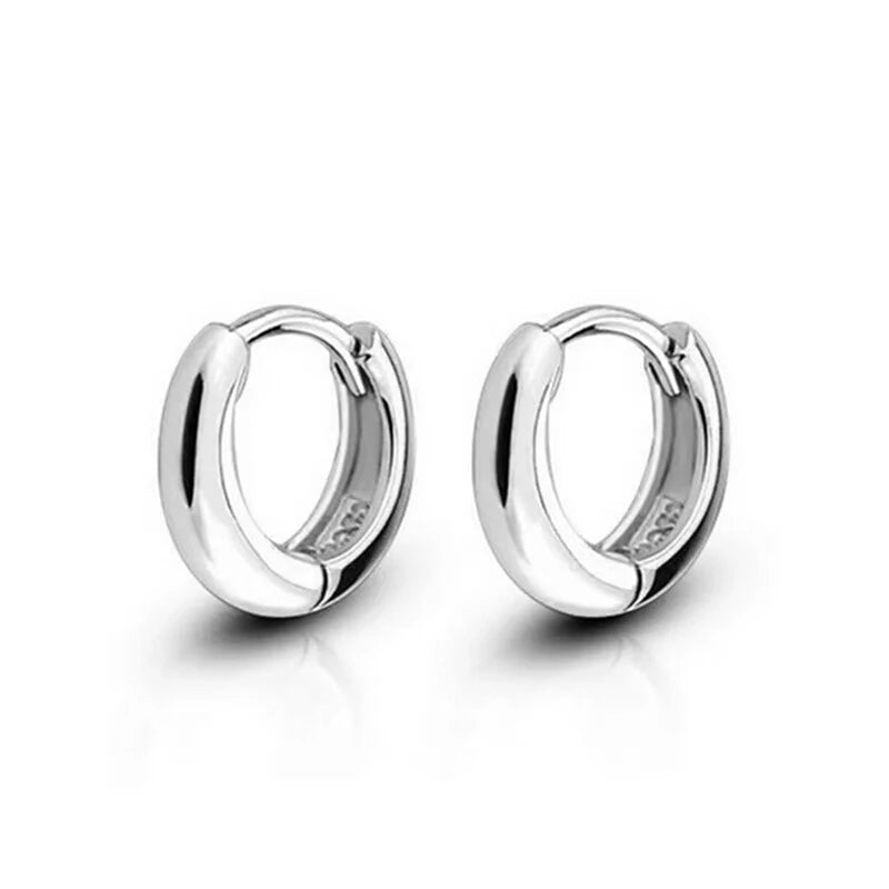 925 Sterling Sliver Loop Circles Wide Small Huggies Hoop Earrings For Women Girls Men Jewelry Anti-Allergic Aros Aretes Ohrringe