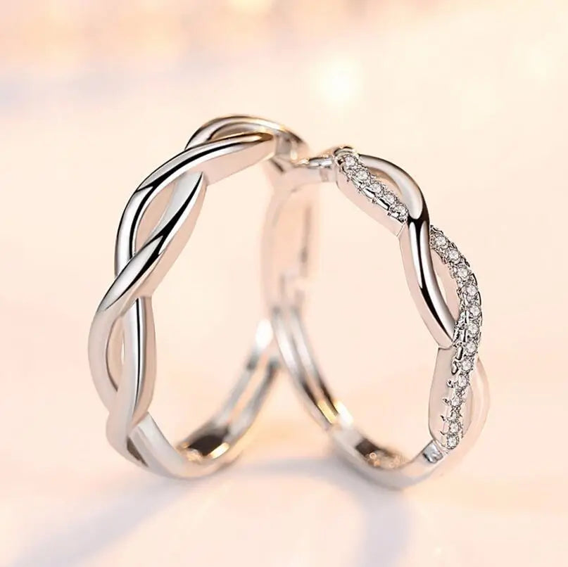 925 Sterling Silver Couple Wedding Rings Wave Zirconia Love Opening Rings For Men Women anillos bague Gift S-R164