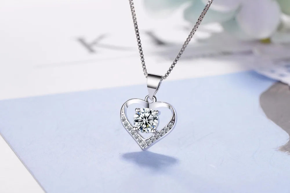 New Luxury Crystal Cz Heart Pendant Choker Necklace 925 Sterling Silver Chain Necklaces For Women Wedding Jewelry Gifts