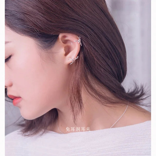 100% 925 stamp silver color Hollow Branch Ear Cuff Clip On Earrings For Women Girl Without Piercing Earings Jewelry Ds748
