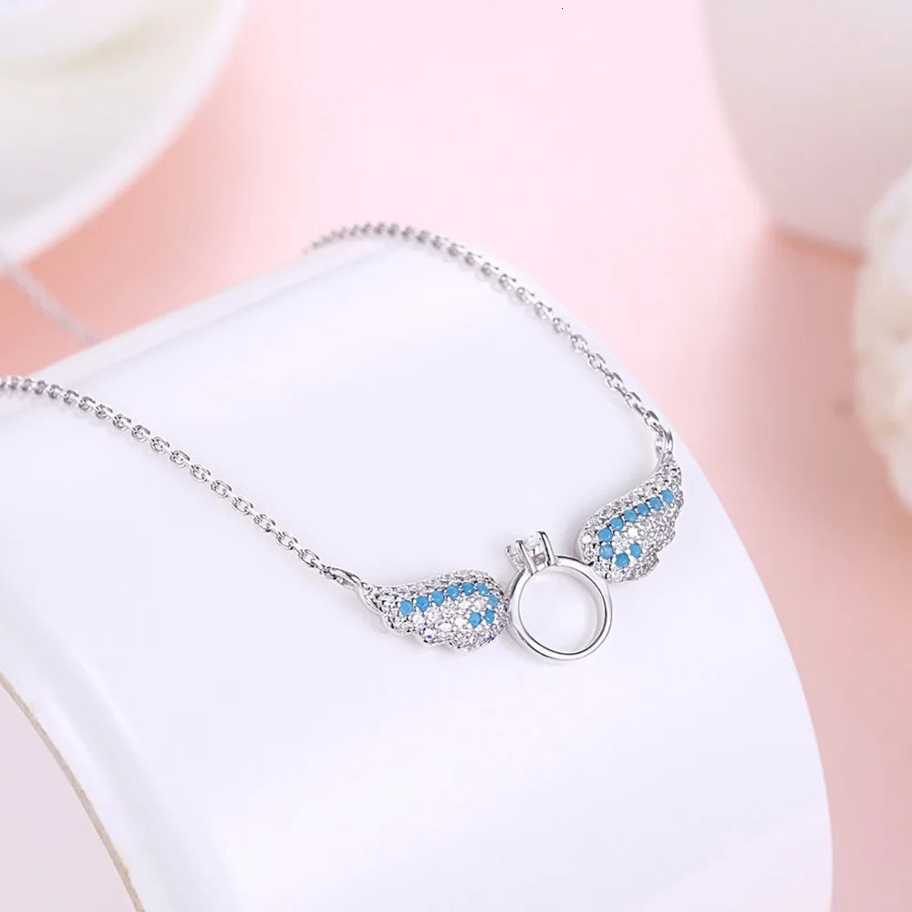 Lekani  New Drop Shipping 925 Sterling Silver Necklaces Zircon Angel Wings Necklaces Fine Jewelry Collar Colar De Plata