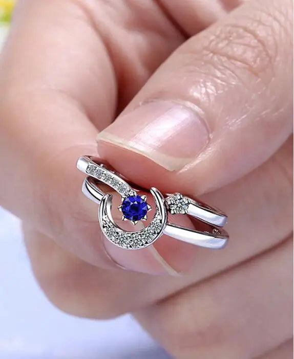 Real 925 Sterling Silver Shiny Zirconia Moon Star Adjustable Ring For Charming Women Wedding Romantic Fine Jewelry Gift