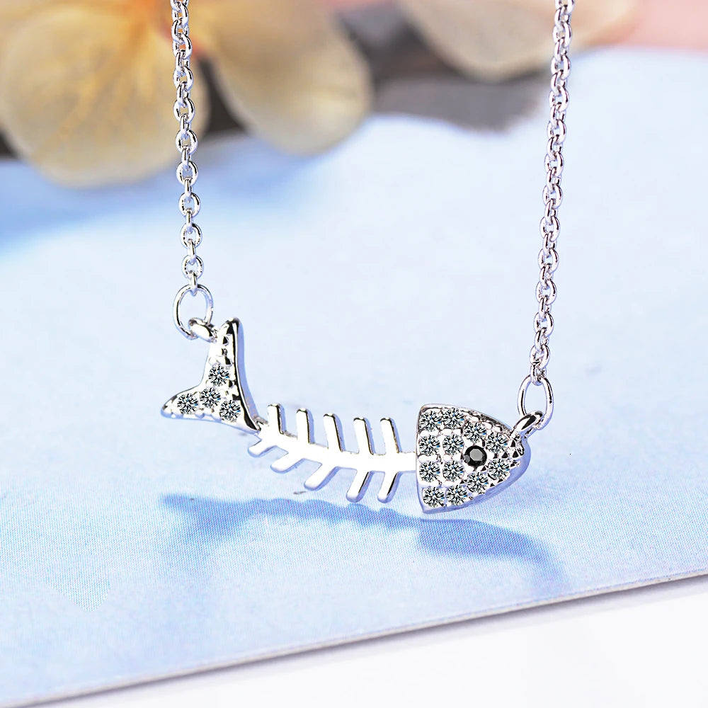 New Fashion Micro Zirconia Fish Bone Necklace For Women 925 Sterling Silver Clavicle Chain Necklace S-n297