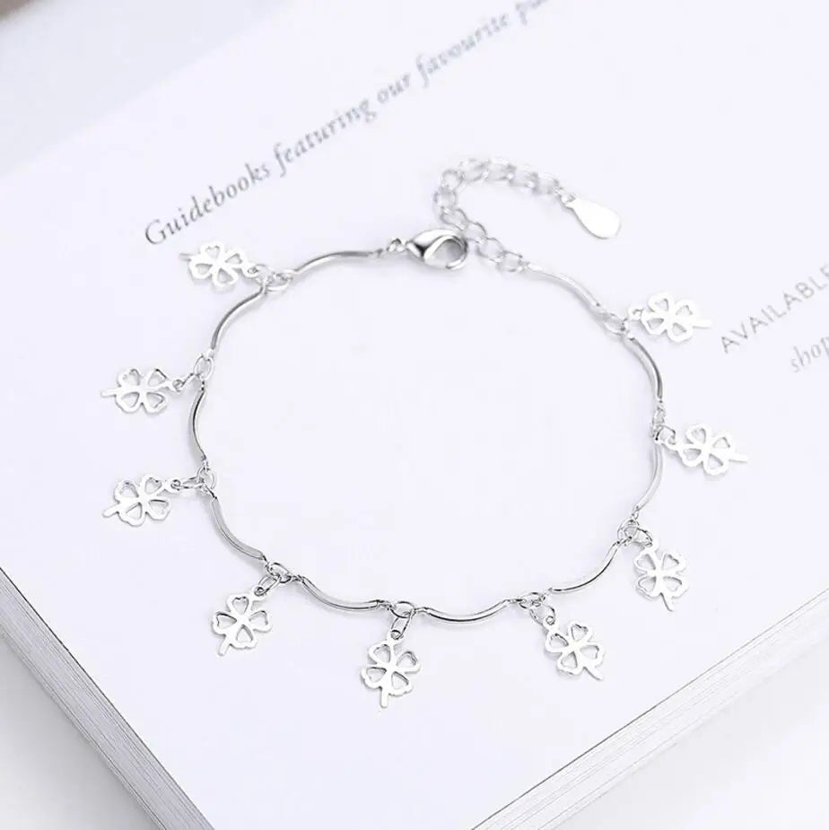 925 Sterling Silver Bracelets & Bangles For Women Sterling-silver-jewelry Lovely Clover Bracelet pulseira S-B114