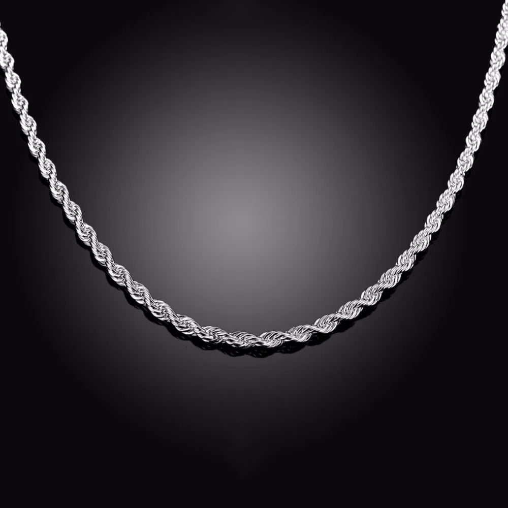 Men's Fine Jewelry 3mm Twisted Rope Chain Necklace Size 16'' 18'' 20'' 22'' 24'' 925 stamp silver color Charm Necklace Colar