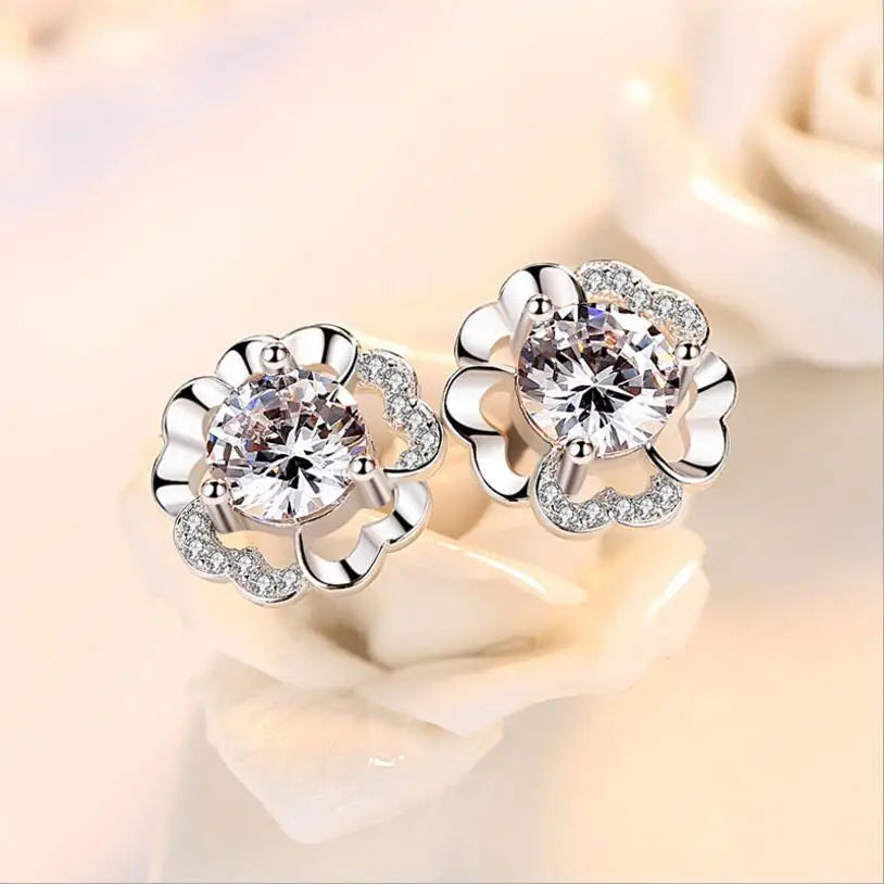 925 Sterling Silver Earrings For Women Plum Flower Zirconia Stud Earrings earrings pendant S-E419