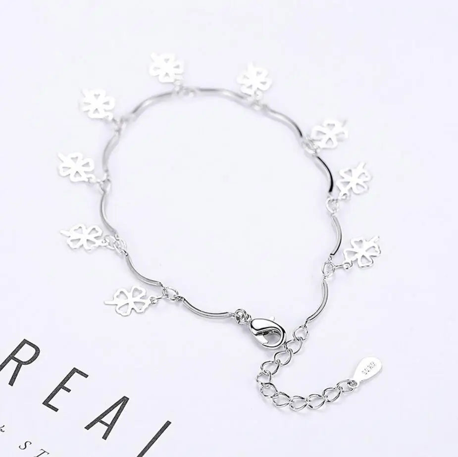 925 Sterling Silver Bracelets & Bangles For Women Sterling-silver-jewelry Lovely Clover Bracelet pulseira S-B114