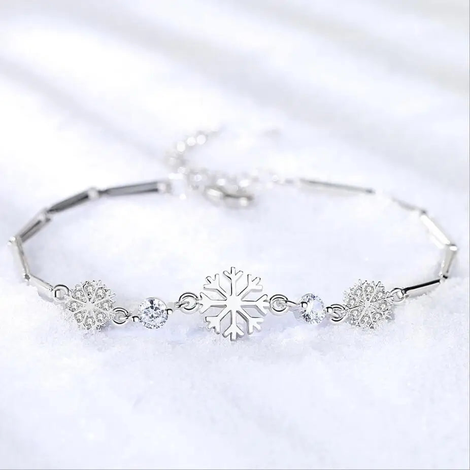 Hot Fashion 925 Sterling Silver Snowflake Bracelets & Bangles Blue/White Zirconia Shiny Crystal pulseira feminina Gift