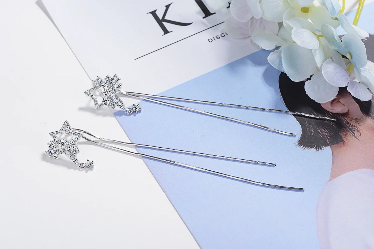 925 stamp silver color with luxury zirconium star cup earrings for women