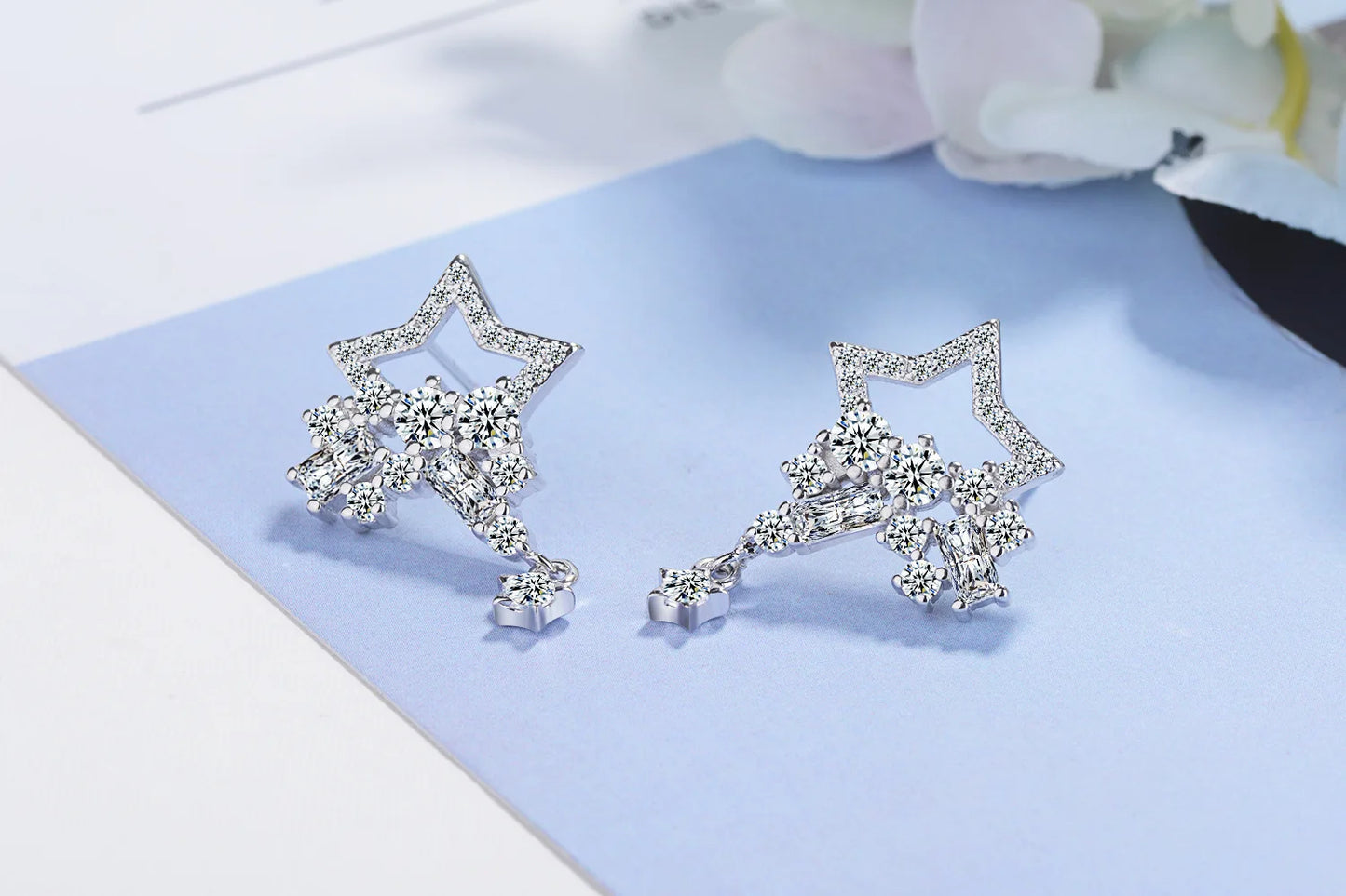 925 stamp silver color with luxury zirconium star cup earrings for women