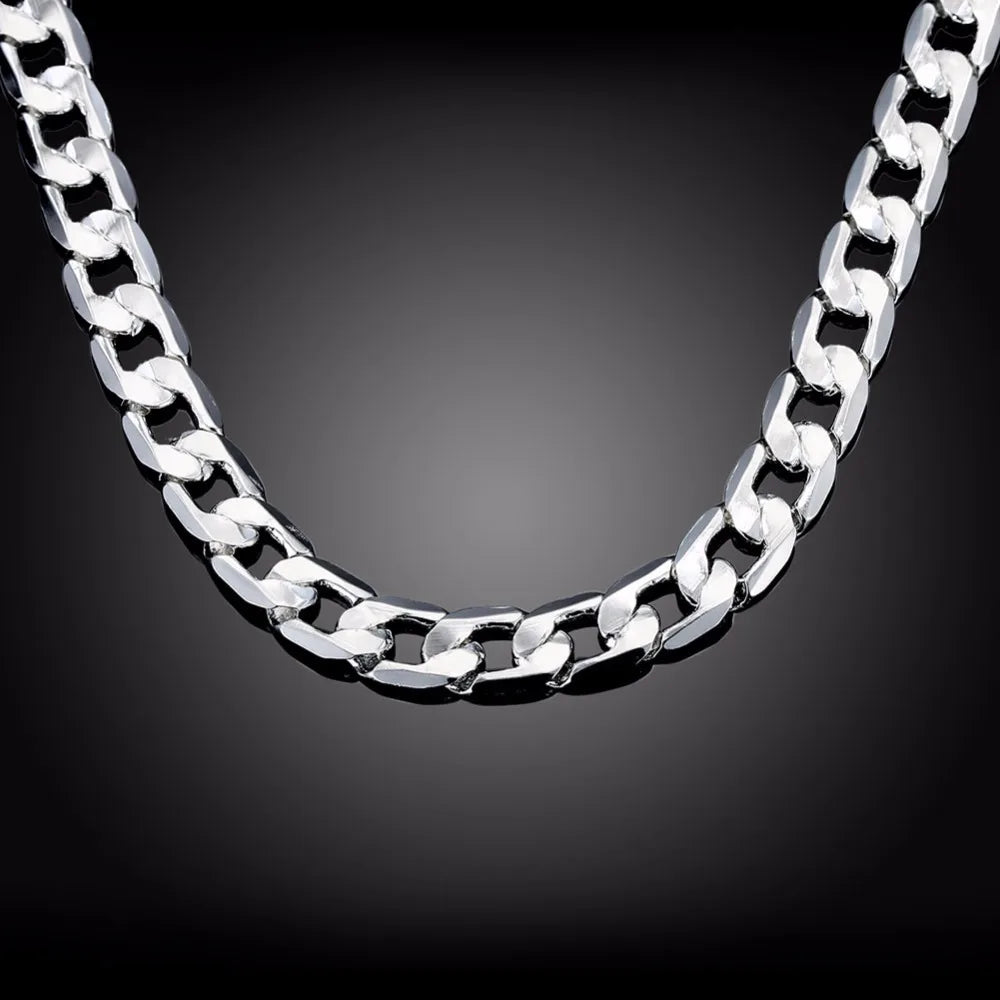 10mm 20inch Men's Jewelry Silver Fine Jewelry Authentic 925 stamp silver color Men Necklace Link Chains Necklace Men Russian
