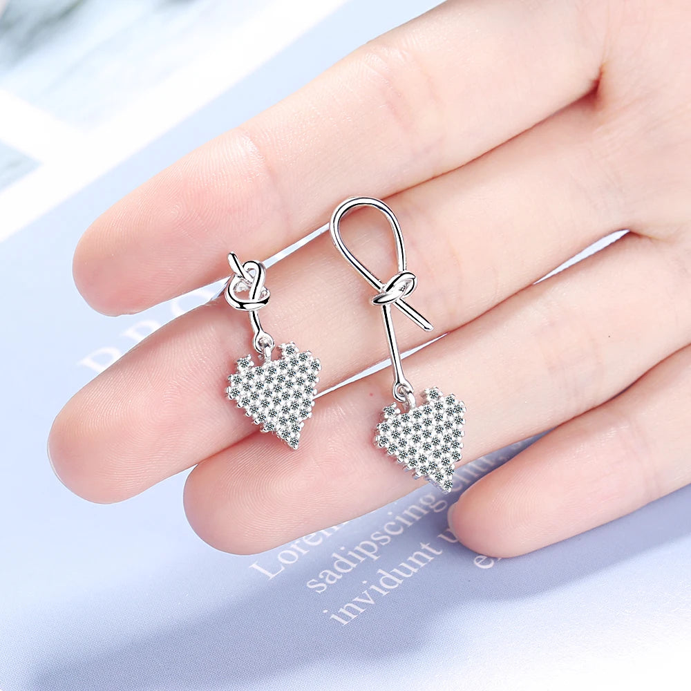 925 Sterling Silver Asymmetry delicate shiny AAA Zirconia Heart Stud earrings for cute girl women Valentine's Day jewelry