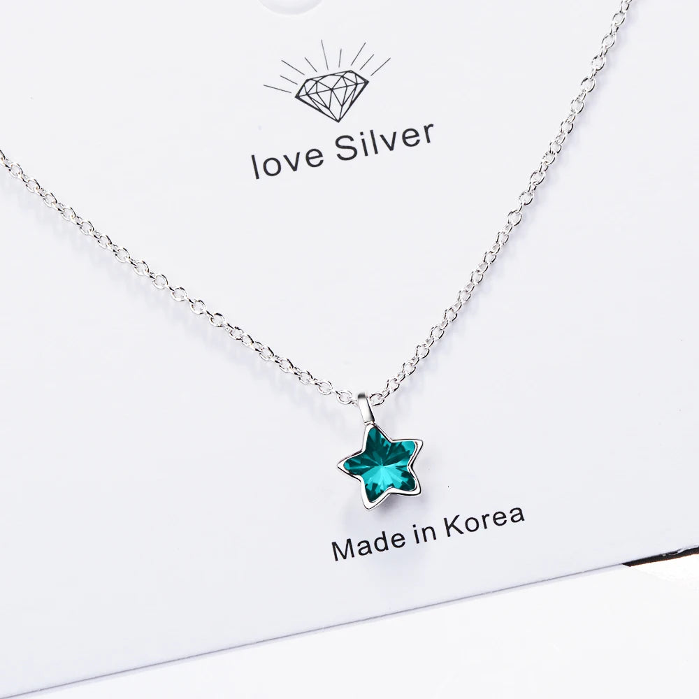 Personalized Bijoux 925 Sterling Silver Blue Star Crystal Choker Necklaces For Women Fashion Statement Jewelry Kolye Collares