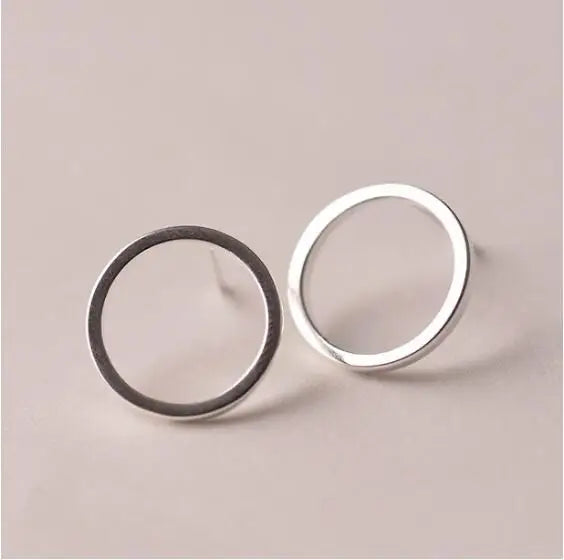 925 Sterling Silver Hollow Geometric Circle Square Triangle Stud Earrings For Women Silver 925 Jewelry Oorbellen S-E535