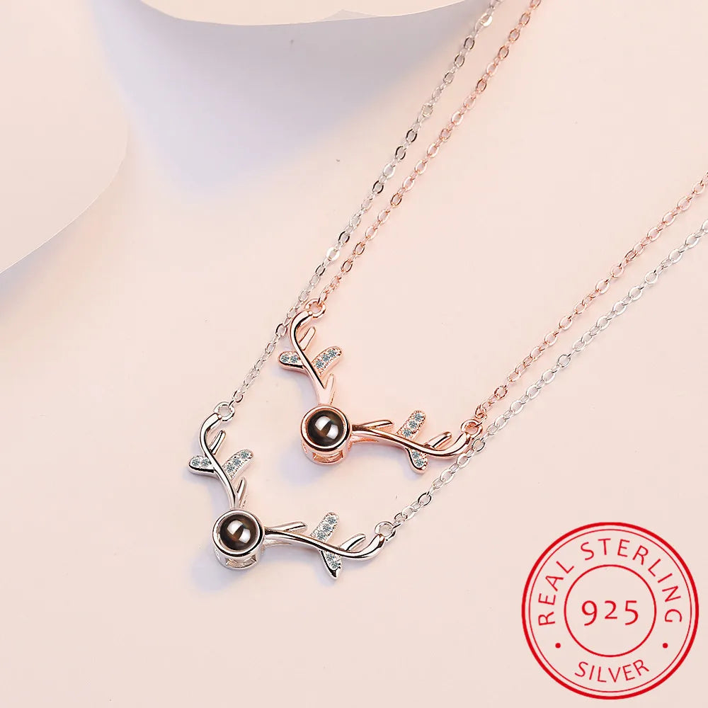 Hot Sale Christmas Jewelry 925 Sterling Silver Zirconia Projection Elk Deer Necklace For Women Chain collares