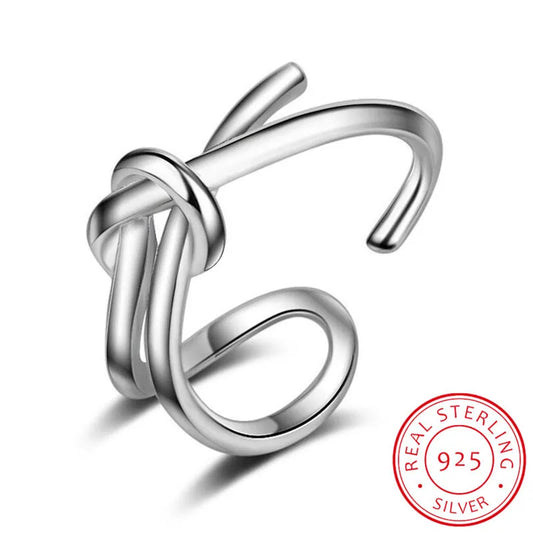 Genuine 925 Sterling Silver Knot Rings for Women Girls Female Finger Jewelry Birthday Gift for Best Friend