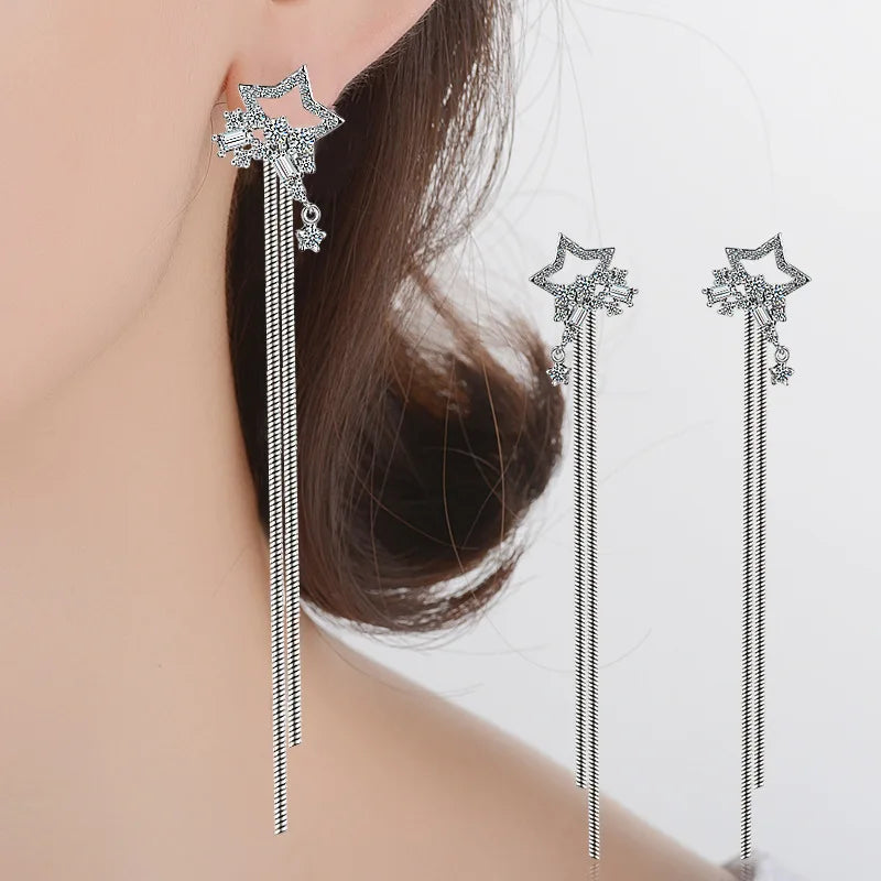 925 stamp silver color with luxury zirconium star cup earrings for women