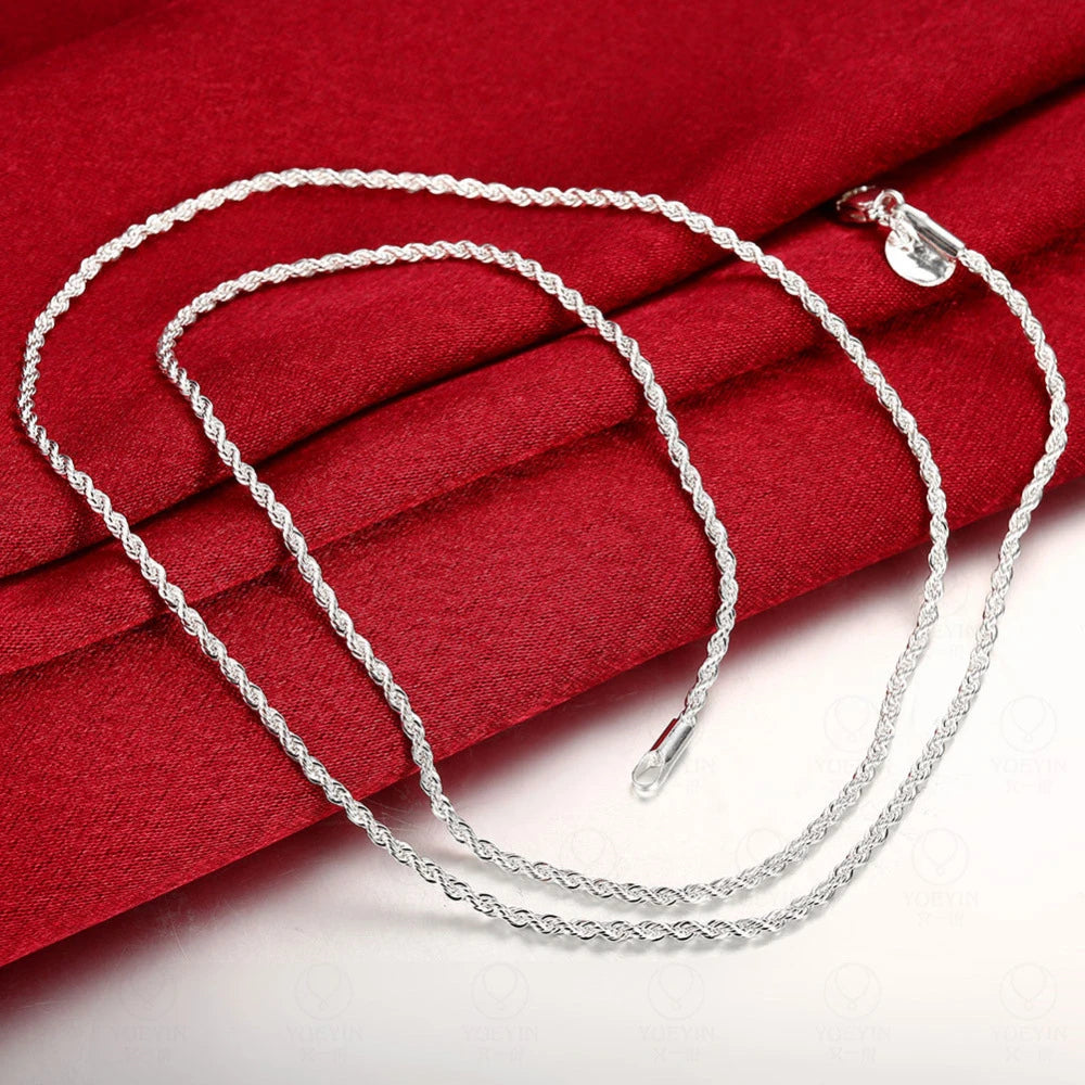 Lekani 2mm Twist Rope Chain Necklace For Men Women 925 stamp silver color Necklace Male 925 Silver Jewelry 16" 18" 20" 22" 24"