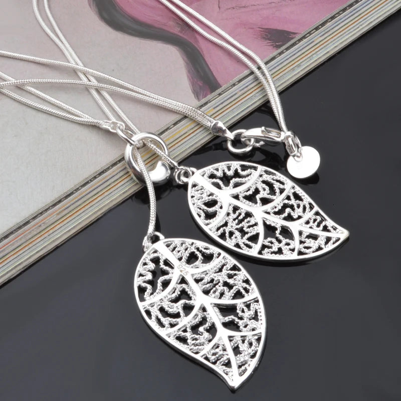 925 Sterling Silver Necklace Hollow Flowers Leaves Pendant Necklace For Women Choker S-n25