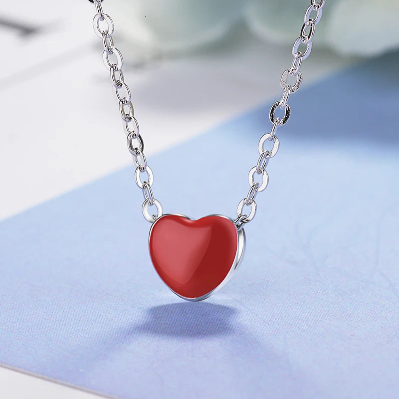 925 Sterling Silver Red Heart Choker Necklaces & Pendants For Women Bijoux Boho Fashion Wedding Gift Kolye Collares