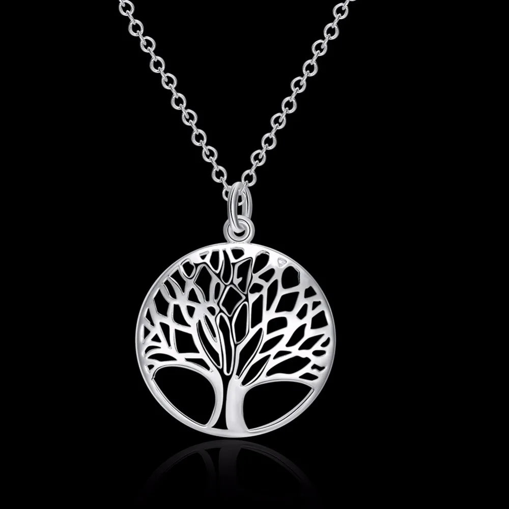 Hot Tree Of Life Crystal Round Small Pendant Necklace 925 Sterling Silver Bijoux Collier Elegant Women Jewelry Gift Dropshipping