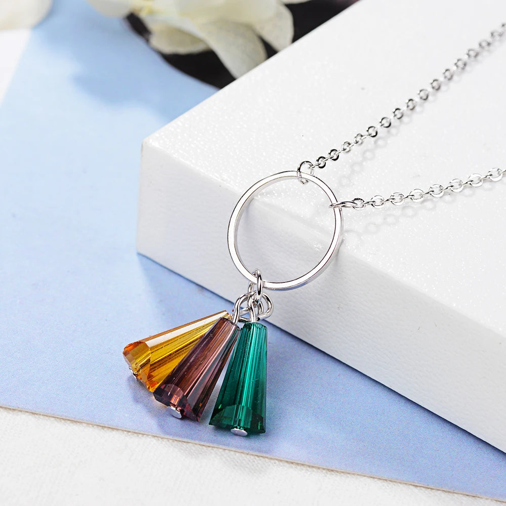 New Fashion Circle Tassels 925 Sterling Silver Jewelry Female Colorful Fan Shaped Crystal  Pendant Necklace