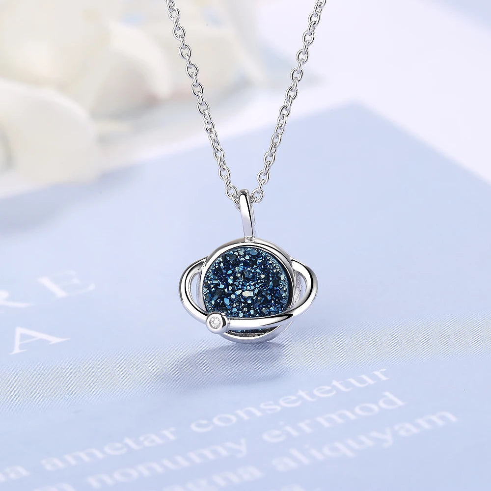 2019 New Arrival Fashion Blue Statement Crystal Planet 925 Silver Necklace As A Gift For Women Free Shipping