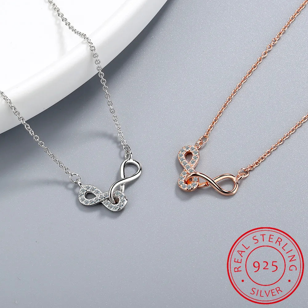 Double Number 8 Infinity Interlock Clavicle Short Necklace 925 Sterling Silver Pendant Necklace For Women Infinite Necklace