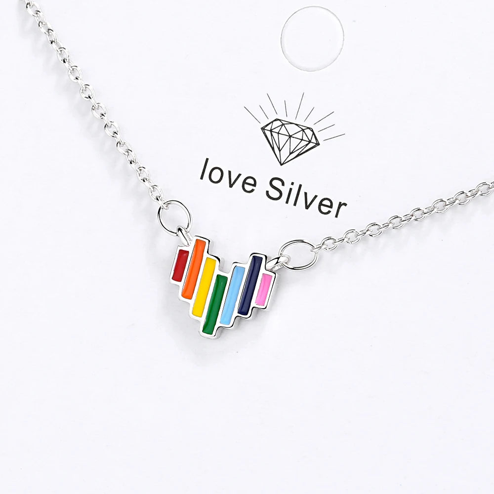 Cute Rainbow Mini Heart Short Clavicle Chain 925 Sterling Silver Temperament Personality Fashion Female Necklace SNE056