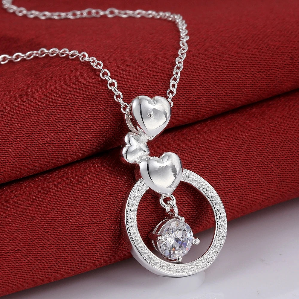 Lekani Necklace Luxury Fashion Party 925 Sterling Silver Three Hearts Pendant Necklace Women Fine Jewelry