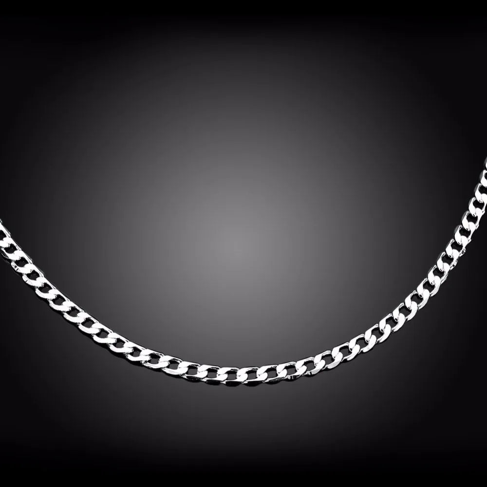 4mm Mens Sideways Necklace Link Chains Necklace,925 stamp silver color For Women,30 Inch Simple Geometric Silver Necklace