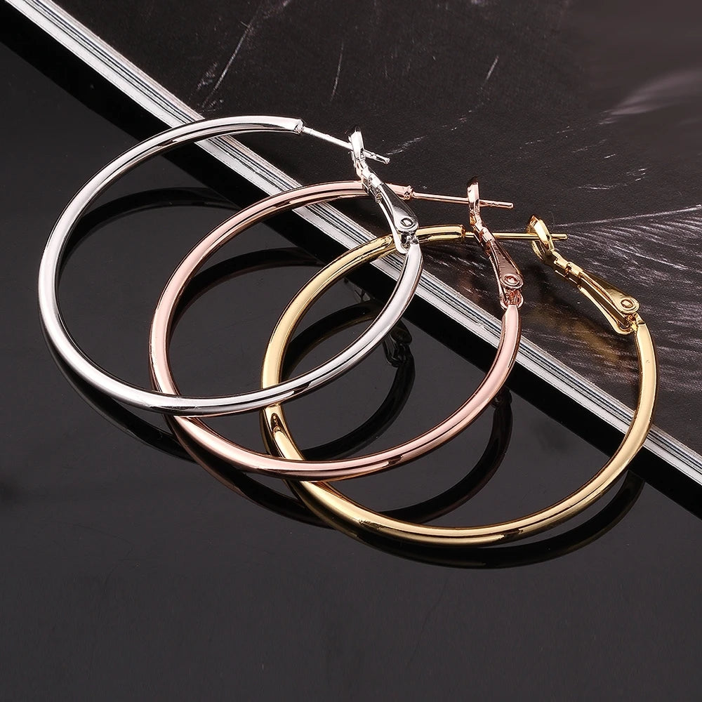 Yellow Or Rose Gold/silver Round Loop Big Large Circle Creole Hoop Earrings For Women Girls Fine Jewelry Pendientes Aros Gif