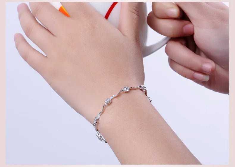 Hot 925 Sterling Silver Eight Four Claws Crystal Zircoia Bracelets & Bangles For Women Valentine's Day present S-B06