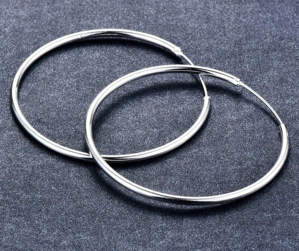 Women 100% 925 stamp silver color Hoop Earring Round Circle Loop Gifts Box Packing Simple Silver Hoop Earrings Piercing