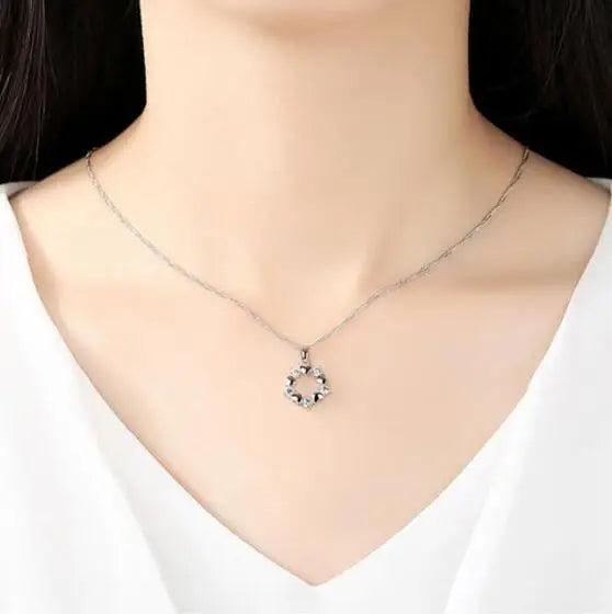 925 Sterling Silver Jewelry Love Heart Zirconia Flower Pendant Necklace For Women Gift 45cm Chain choker collares S-N153