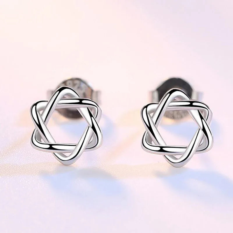 925 silver needle Earrings Hollow Pentagram Star Stud Earrings For Women Simple Girl Sterling-Silver-Jewelry