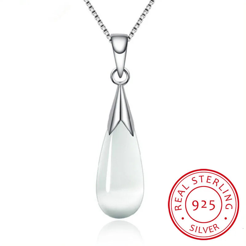 925 Sterling Silver Moonlight Opal Water Droplets Pendant Neckace For Women Gift 45cm Box Chain Choker Collares S-n80