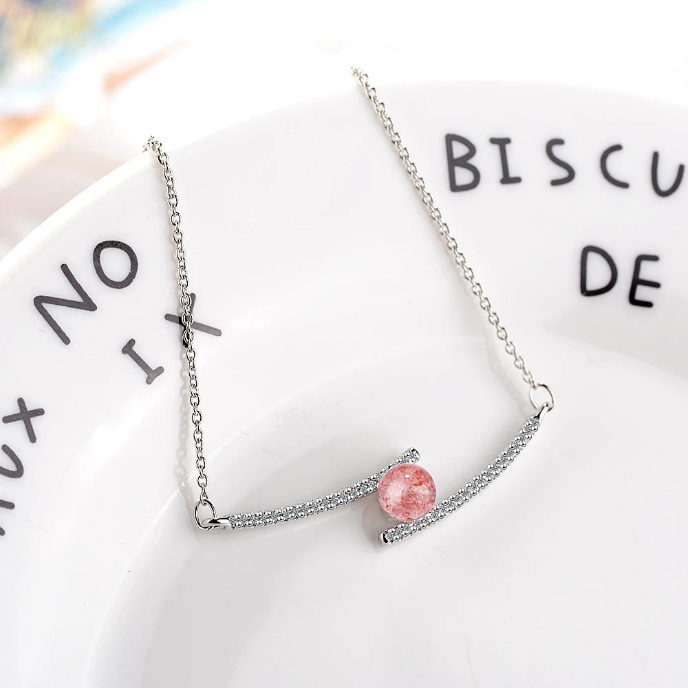 Charm 925 Sterling Silver Natural Strawberry Crystal Micro Zircon Line Necklace For Women Choker S-n356