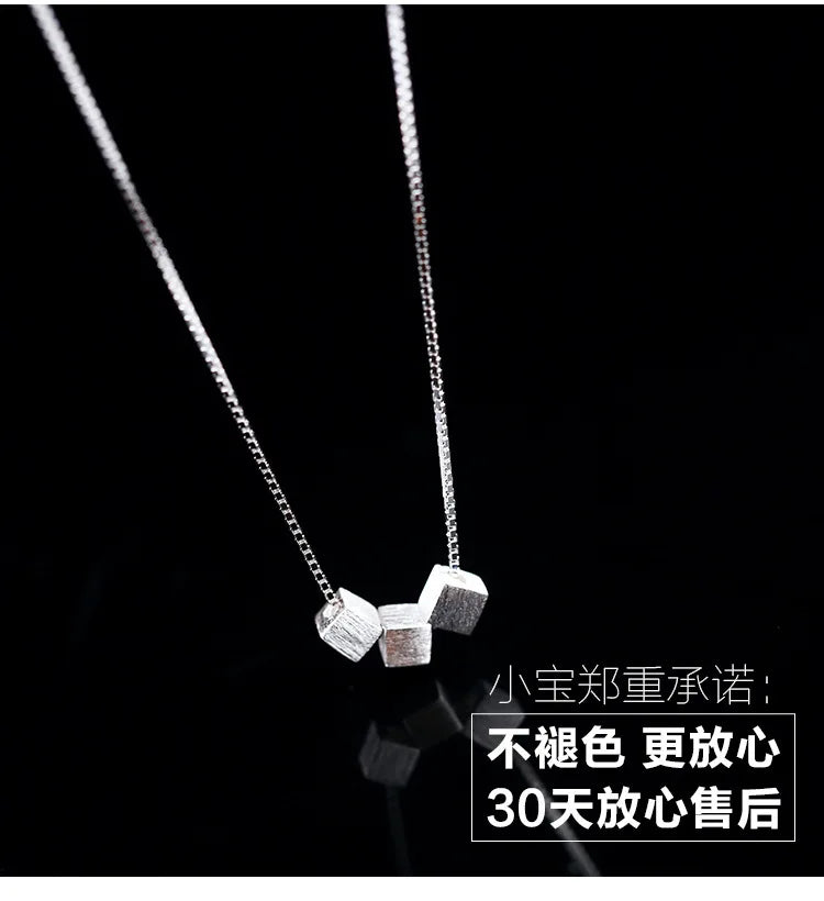Newest Square Box Cube Pendant Necklace For Women Short Sweet Statement Necklace Gift 925 Sterling Silver Jewelry