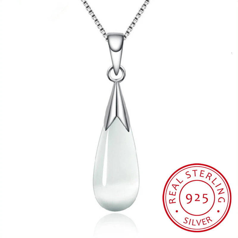 925 Sterling Silver Moonlight Opal Water Droplets Pendant Neckace For Women Gift 45cm Link Chain Choker Collares S-n80