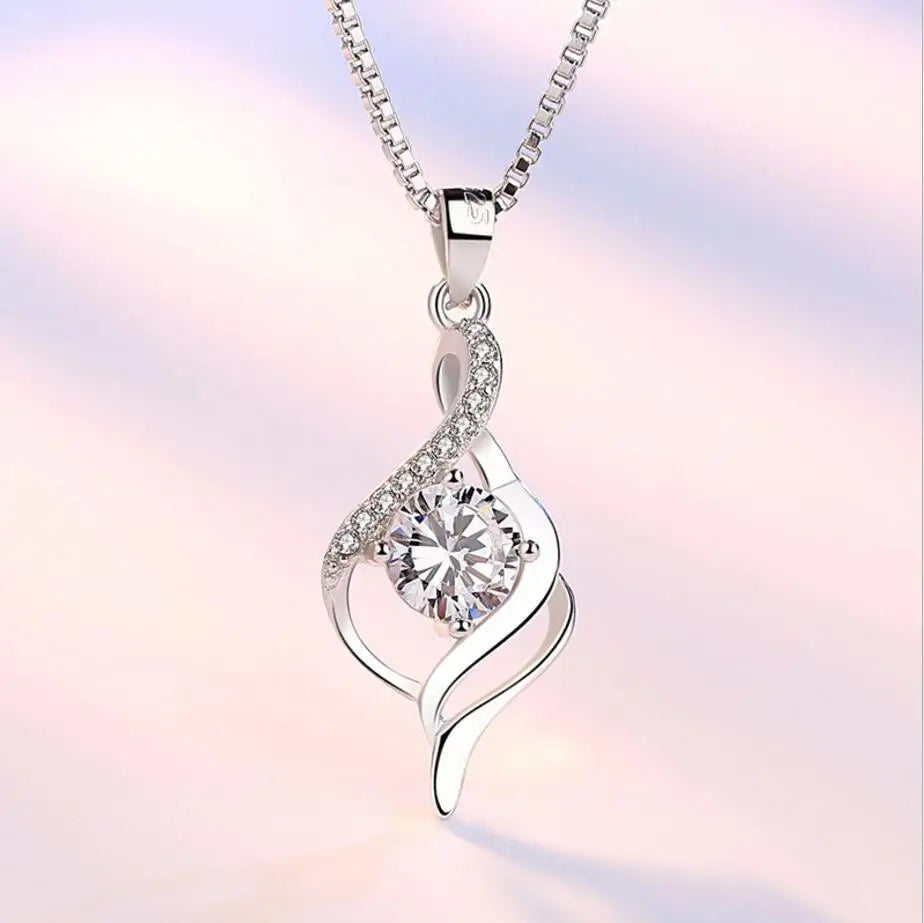 New Luxury Crystal CZ Heart Pendant Choker Necklace 925 Sterling Silver Chain Necklaces For Women Wedding Jewelry Gifts